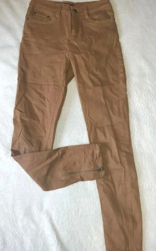 Pantalon slim beige/marron zippé Jennyfer 36 - S